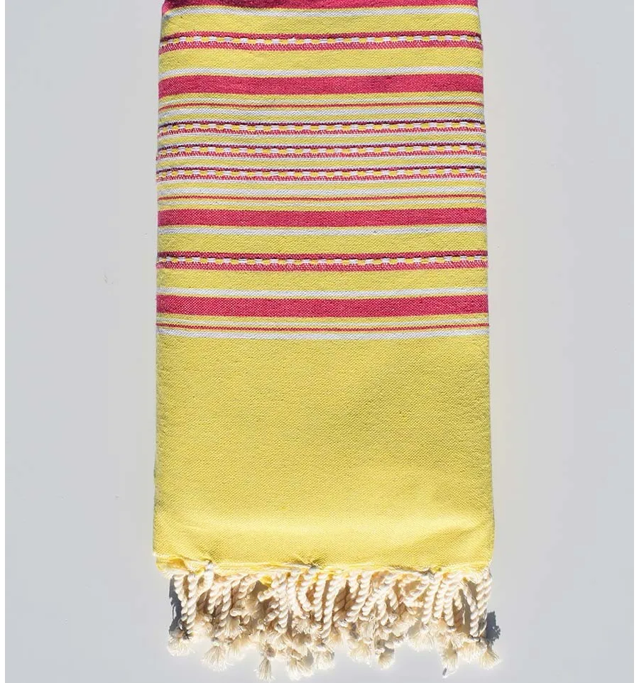 Grande telo mare arabesca giallo con strisce rosa Fouta Tunisia - 1