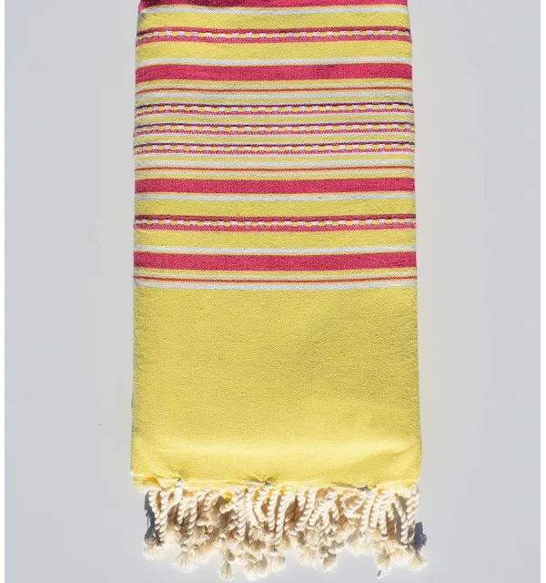 Grande telo mare arabesca giallo con strisce rosa Fouta Tunisia - 1