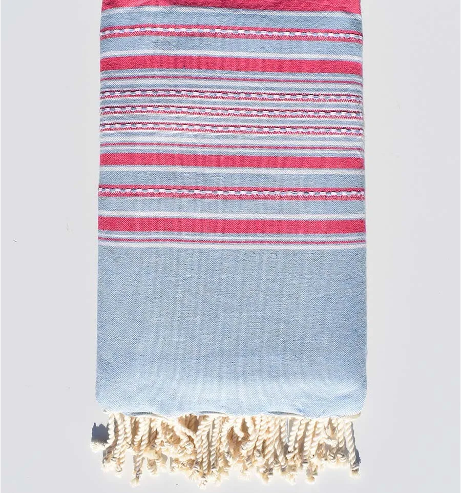 Grande fouta arabesca celeste e rosa scuro Fouta Tunisia - 1