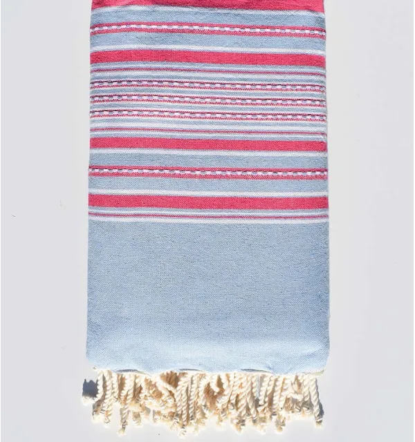 Grande fouta arabesca celeste e rosa scuro Fouta Tunisia - 1