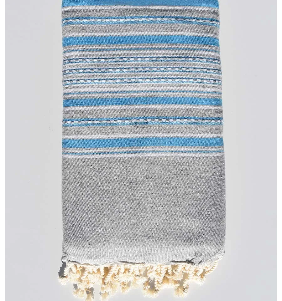 Grande telo mare grigio chiaro con strisce blu Fouta Tunisia - 1