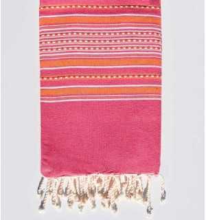 Telo mare arabesca rosa con righe arancioni Fouta Tunisia - 1