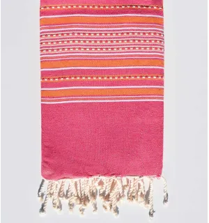 Telo mare arabesca rosa con righe arancioni Fouta Tunisia - 1