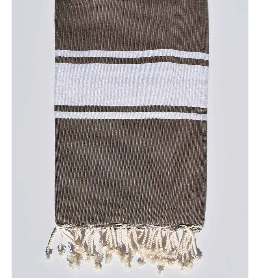 Telo mare piatta bis taupe scuro con strisce Fouta Tunisia - 1