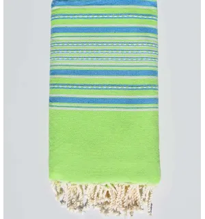 Grande telo mare verde neon con strisce blu 1.90m*2m Fouta Tunisia - 1