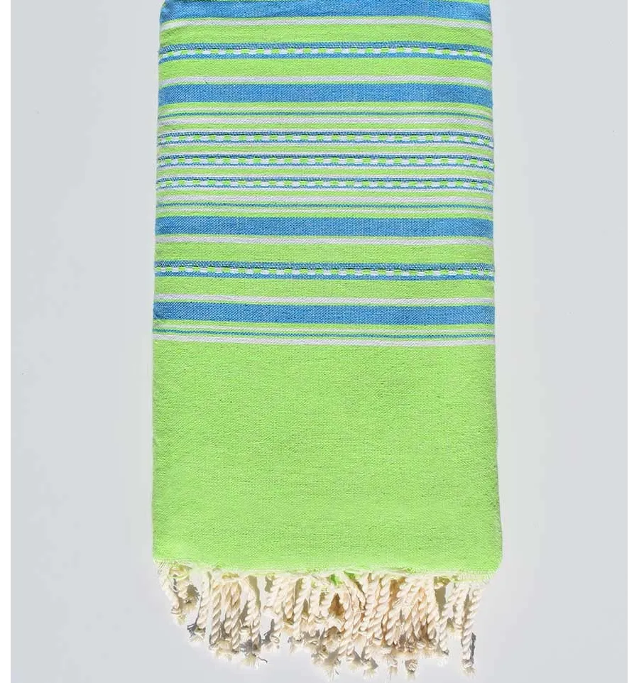 Grande telo mare verde neon con strisce blu 1.90m*2m Fouta Tunisia - 1