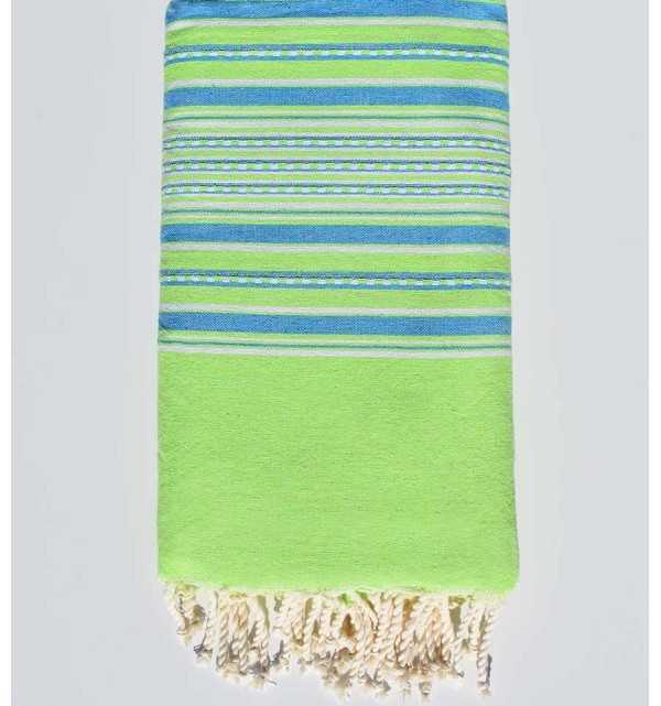 Grande telo mare verde neon con strisce blu 1.90m*2m Fouta Tunisia - 1