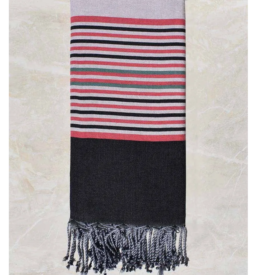 Grande fouta rosa pallido con strisce nero e verde Fouta Tunisia - 1