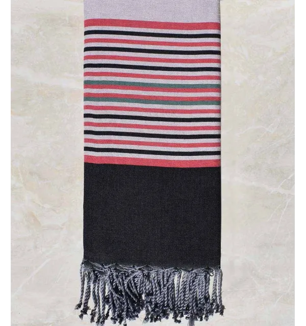 Grande fouta rosa pallido con strisce nero e verde Fouta Tunisia - 1