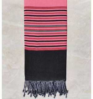 Grande fouta rosa con strisce nero 2m*3m Fouta Tunisia - 1