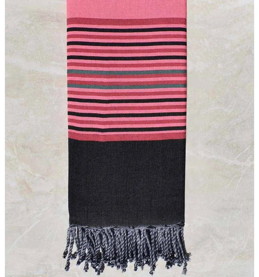 Grande fouta rosa con strisce nero 2m*3m Fouta Tunisia - 1