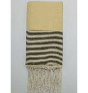 Telo mare nido d'ape giallo pallido con righe antracite Fouta Tunisia - 1