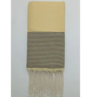 Telo mare nido d'ape giallo pallido con righe antracite Fouta Tunisia - 1