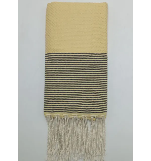 Telo mare nido d'ape giallo pallido con righe antracite Fouta Tunisia - 1