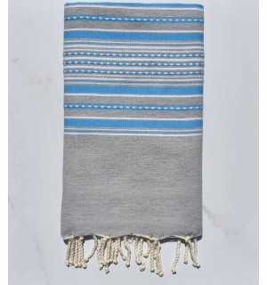 Fouta arabesco grigio chiaro con strisce blu Fouta Tunisia - 1