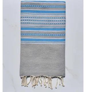 Fouta arabesco grigio chiaro con strisce blu Fouta Tunisia - 1