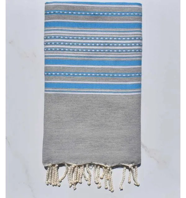 Fouta arabesco grigio chiaro con strisce blu Fouta Tunisia - 1