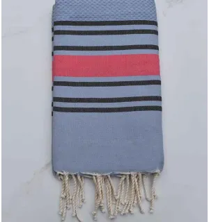 Fouta nido d'ape a strisce blu e nere Fouta Tunisia - 1