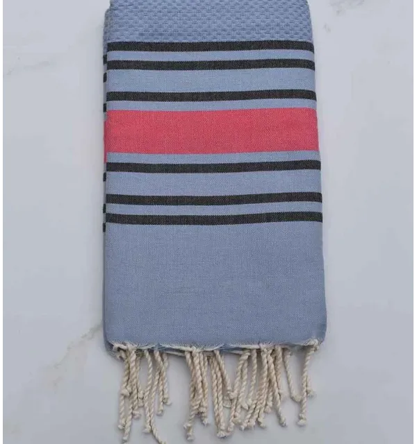 Fouta nido d'ape a strisce blu e nere Fouta Tunisia - 1