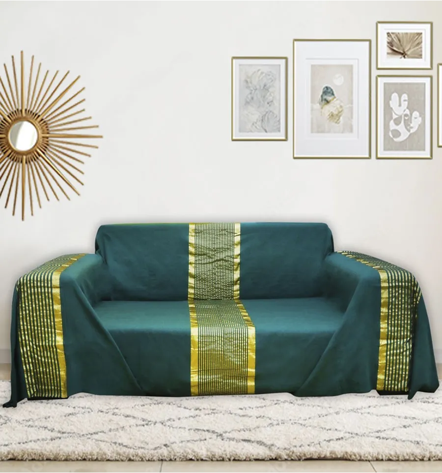 Copridivano verde scuro con filo lurex oro Fouta Tunisia - 1