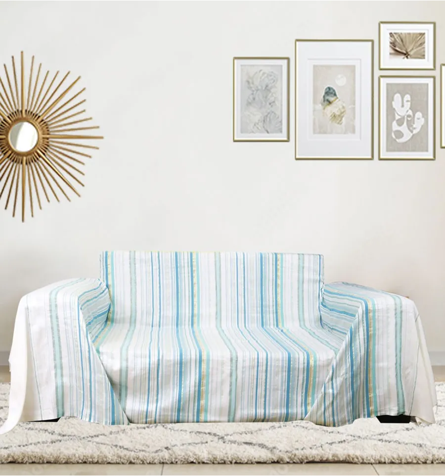 Grande fouta fadhila bianco crema chiaro, verde chiaro e anatra con lurex Fouta Tunisia - 1