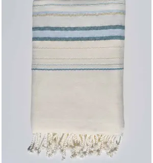 Grande telo mare Fadhila bianco crema, azzurro chiaro e azzurro con lurex Fouta Tunisia - 1