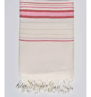 Grande telo mare fadhila bianco e rosa con lurex 2m/3m Fouta Tunisia - 1