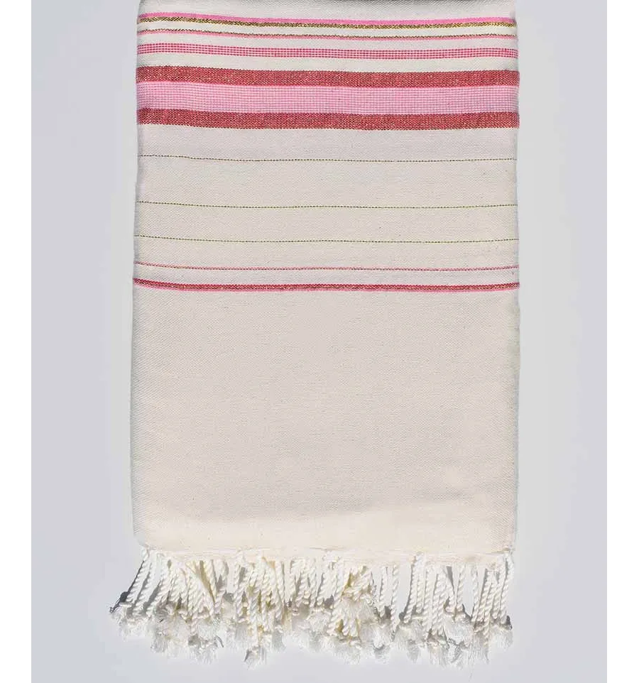 Grande telo mare fadhila bianco e rosa con lurex 2m/3m Fouta Tunisia - 1