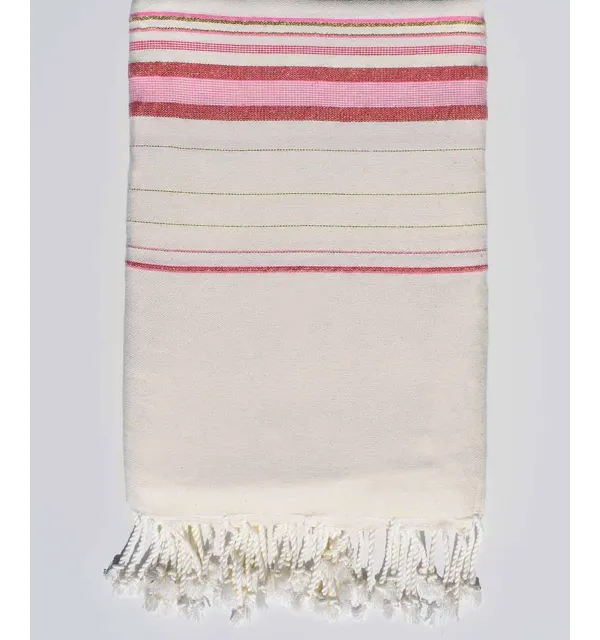 Grande telo mare fadhila bianco e rosa con lurex 2m/3m Fouta Tunisia - 1