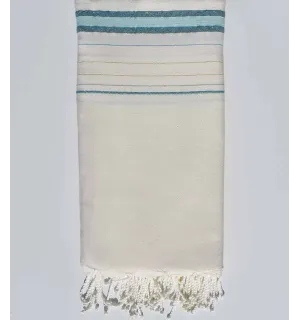 Grande telo mare Fadhila bianco crema, azzurro e verde acqua con lurex Fouta Tunisia - 1