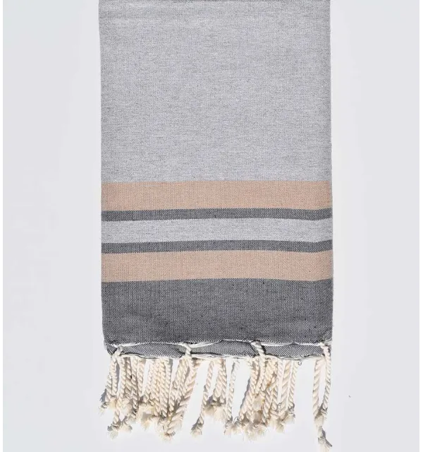 Telo mare grigio chiaro, beige e grigio Fouta Tunisia - 1