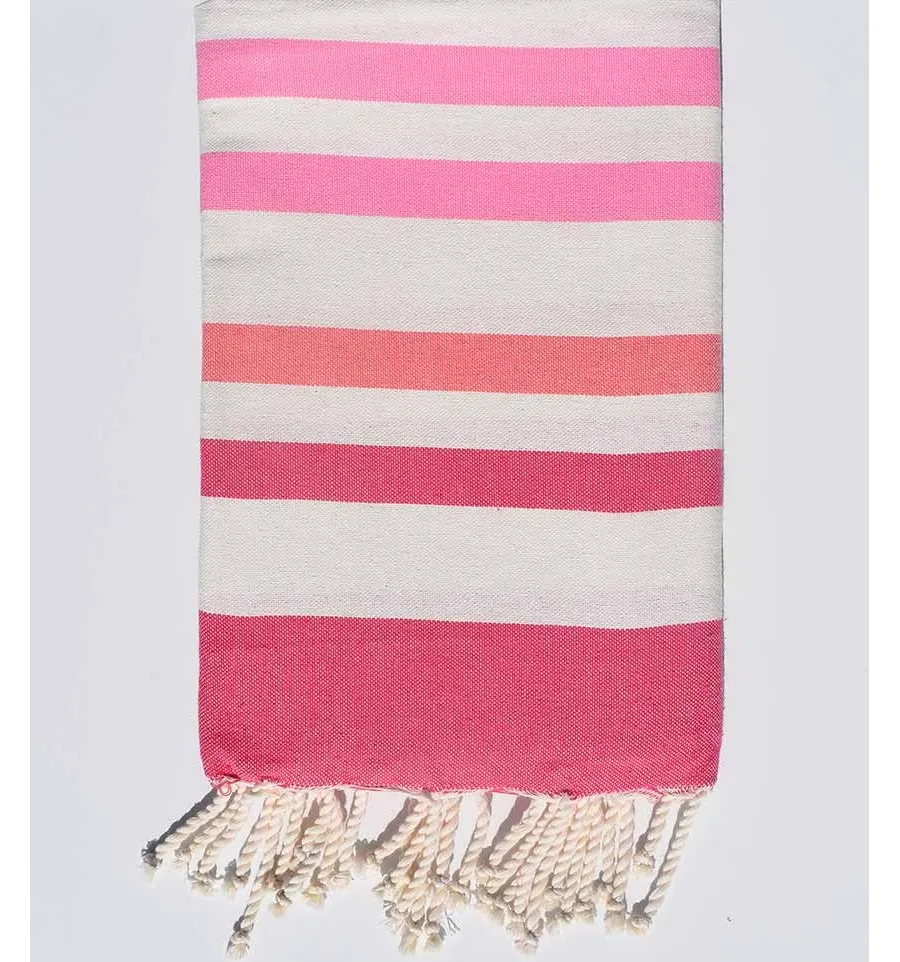 Telo mare rosa, bianco crema, rosa incarnato e rosa chiaro Fouta Tunisia - 1