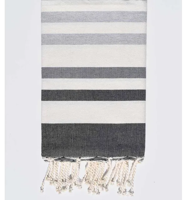 Telo mare grigio nero, bianco crema, grigio e grigio chiaro Fouta Tunisia - 1