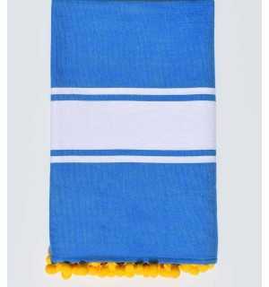 Telo mare blu con pompon Fouta Tunisia - 1