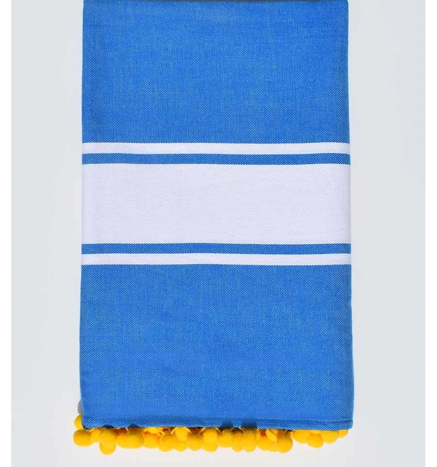 Telo mare blu con pompon Fouta Tunisia - 1