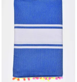 Telo mare blu con pompon multicolore Fouta Tunisia - 1