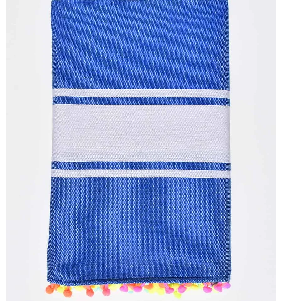 Telo mare blu con pompon multicolore Fouta Tunisia - 1