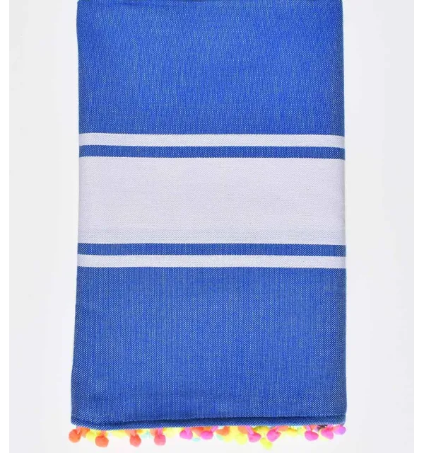 Telo mare blu con pompon multicolore Fouta Tunisia - 1