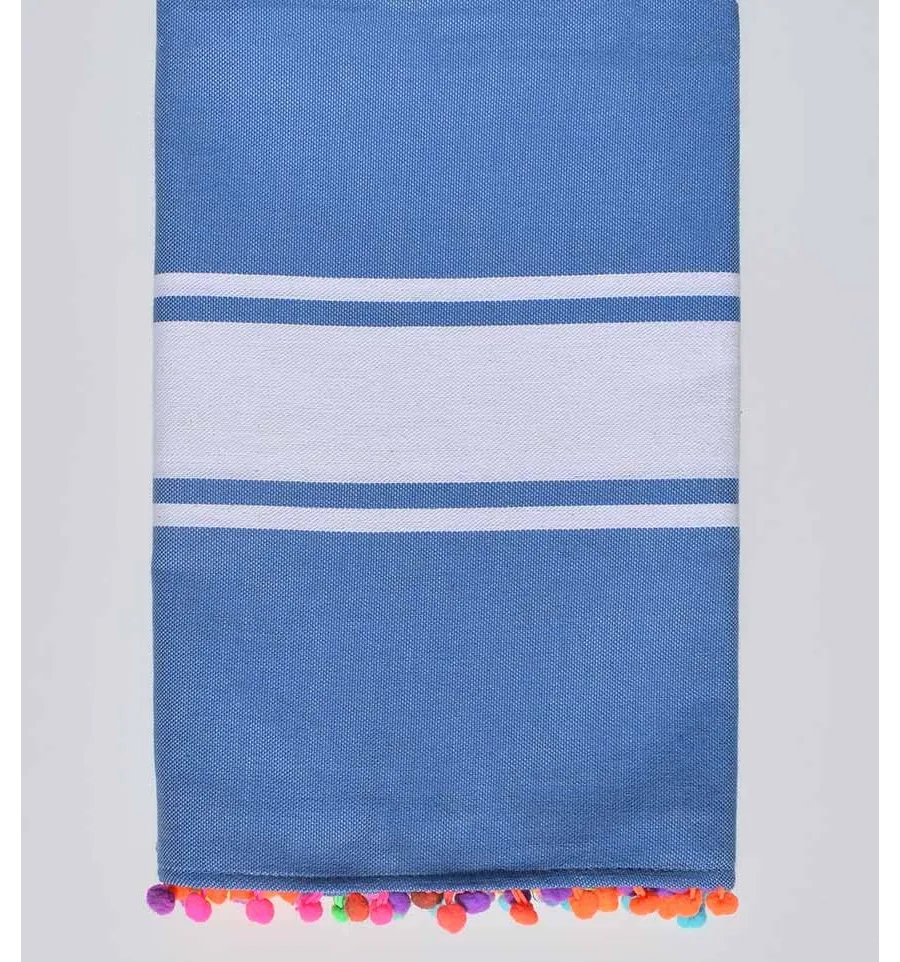 Telo mare blu fiordaliso con pompon Fouta Tunisia - 1