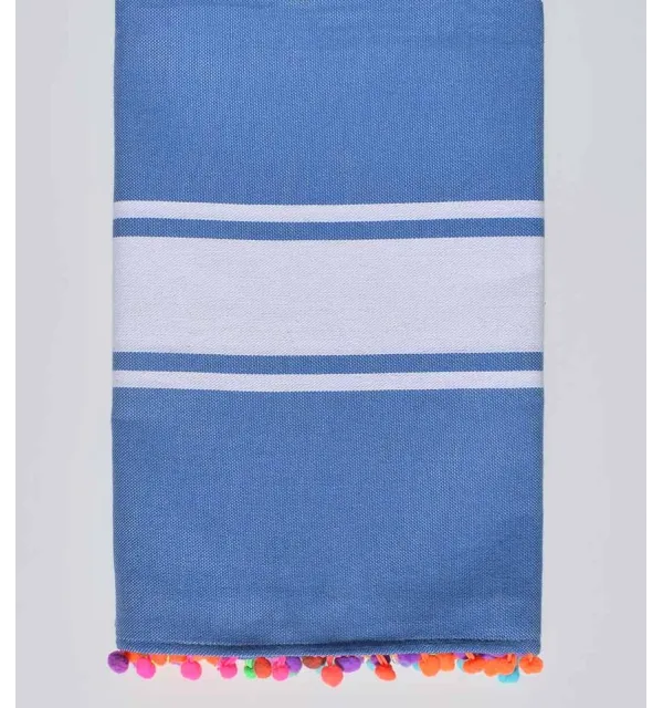 Telo mare blu fiordaliso con pompon Fouta Tunisia - 1