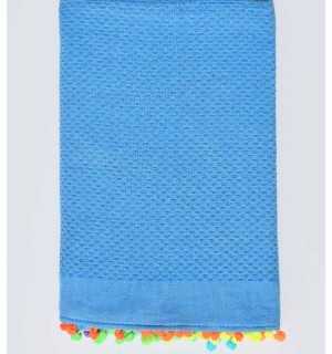 Telo mare blu azzurro con pompon Fouta Tunisia - 1