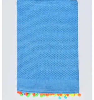 Telo mare blu azzurro con pompon Fouta Tunisia - 1