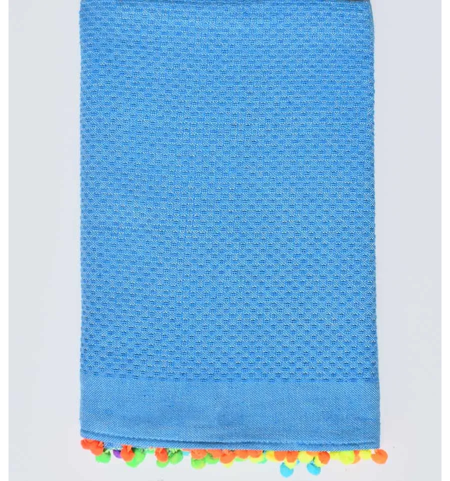 Telo mare blu azzurro con pompon Fouta Tunisia - 1