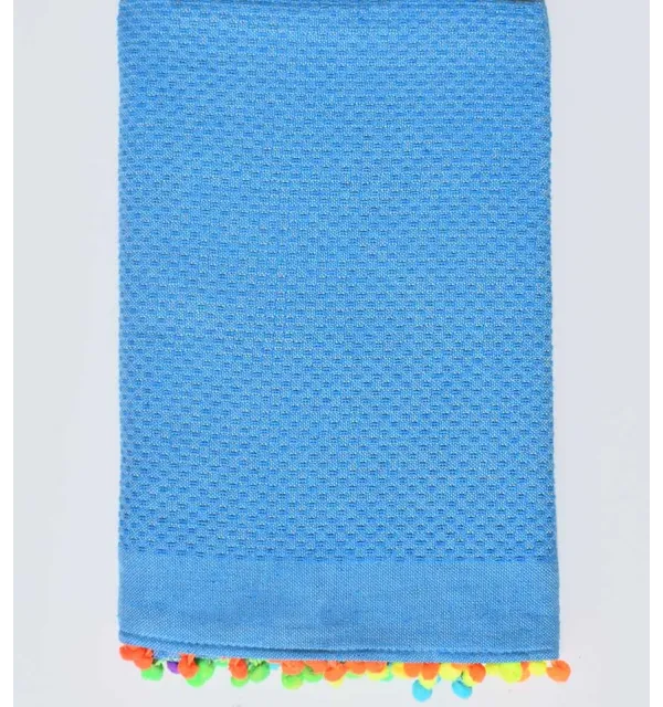 Telo mare blu azzurro con pompon Fouta Tunisia - 1