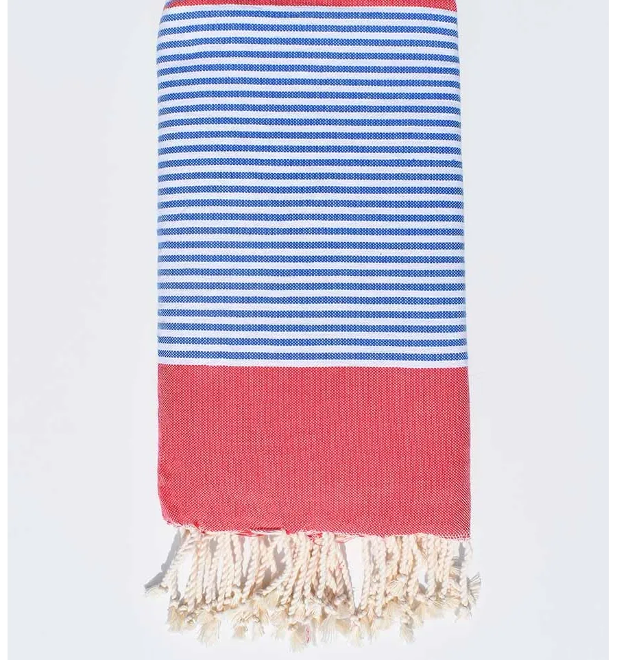 Grande telo mare rosso con strisce blu 1.90m x 2m Fouta Tunisia - 1