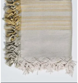 Plaid 4 frange  verderame con strisce beige Fouta Tunisia - 1