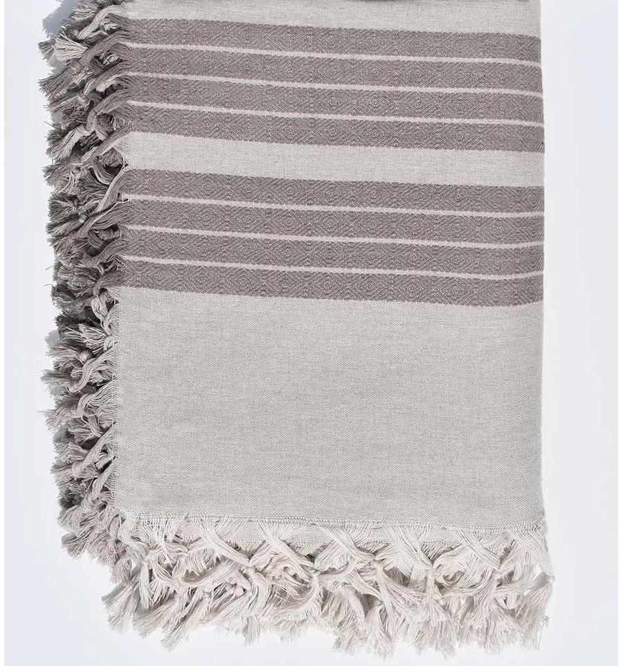 Plaid 4 frange greige con righe talpa Fouta Tunisia - 1