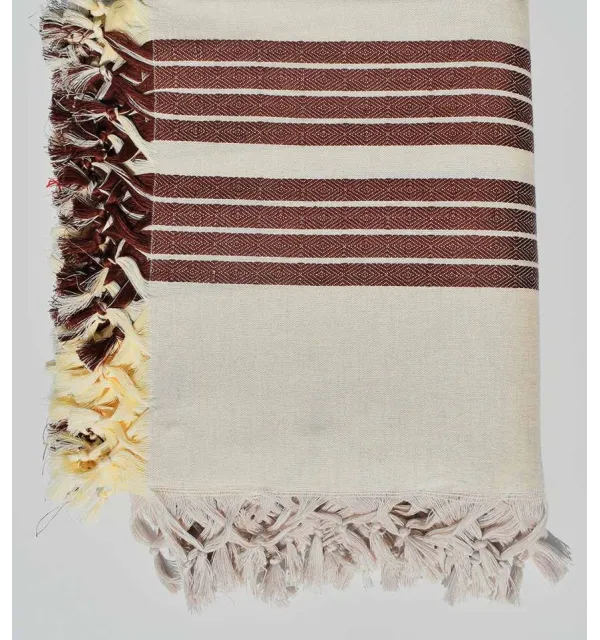 Plaid 4 frange rosso bordeaux e bianco crema Fouta Tunisia - 2