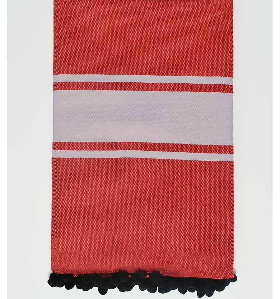 Telo mare rosso con pompon Fouta Tunisia - 1