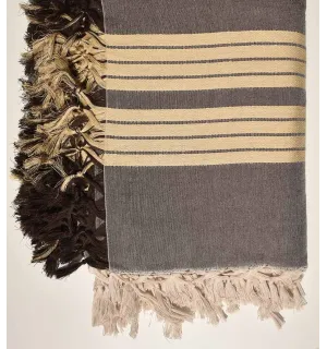 Plaid 4 frange marrone con strisce beige Fouta Tunisia - 2